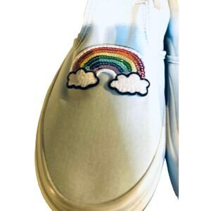 VANS SLIP-ON LIGHT BLUE SEQUINED RAINBOW ON FRONT WOMENS 8.5 JUNIORS 7 EU 39